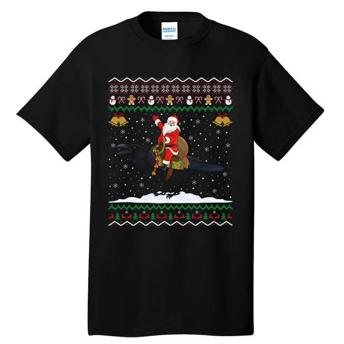 Raven Ugly Xmas Gift Santa Riding Raven Christmas Tall T-Shirt