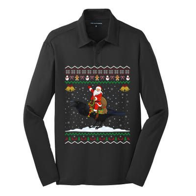 Raven Ugly Xmas Gift Santa Riding Raven Christmas Silk Touch Performance Long Sleeve Polo