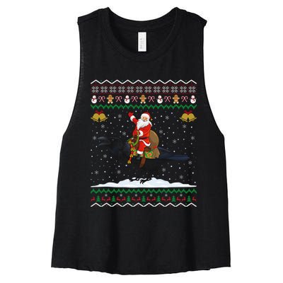 Raven Ugly Xmas Gift Santa Riding Raven Christmas Women's Racerback Cropped Tank