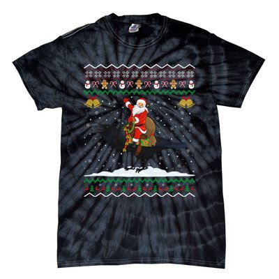 Raven Ugly Xmas Gift Santa Riding Raven Christmas Tie-Dye T-Shirt