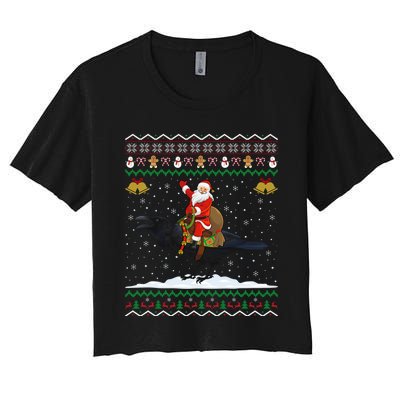 Raven Ugly Xmas Gift Santa Riding Raven Christmas Women's Crop Top Tee