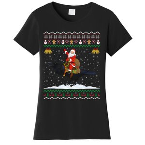 Raven Ugly Xmas Gift Santa Riding Raven Christmas Women's T-Shirt