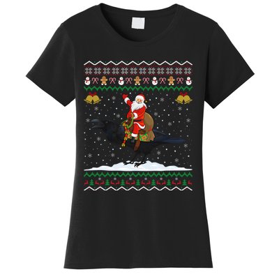 Raven Ugly Xmas Gift Santa Riding Raven Christmas Women's T-Shirt