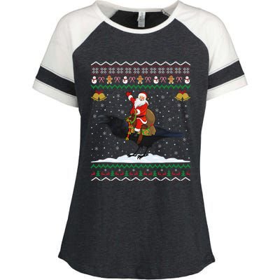 Raven Ugly Xmas Gift Santa Riding Raven Christmas Enza Ladies Jersey Colorblock Tee