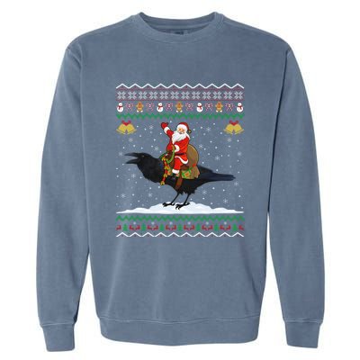 Raven Ugly Xmas Gift Santa Riding Raven Christmas Garment-Dyed Sweatshirt