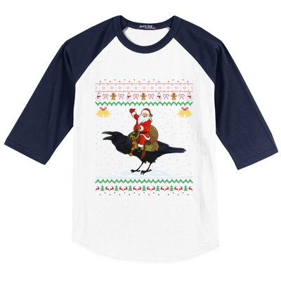 Raven Ugly Xmas Gift Santa Riding Raven Christmas Baseball Sleeve Shirt