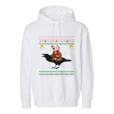 Raven Ugly Xmas Gift Santa Riding Raven Christmas Garment-Dyed Fleece Hoodie