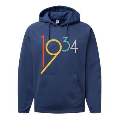 Retro Vintage 1934 90th Birthday Performance Fleece Hoodie