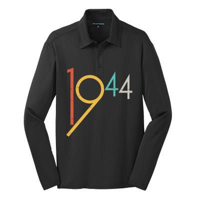 Retro Vintage 1944 80th Birthday Silk Touch Performance Long Sleeve Polo