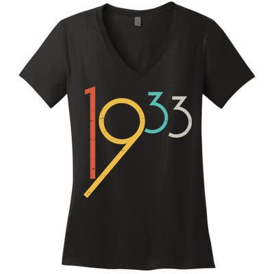 Retro Vintage 1933 90th Birthday Women's V-Neck T-Shirt