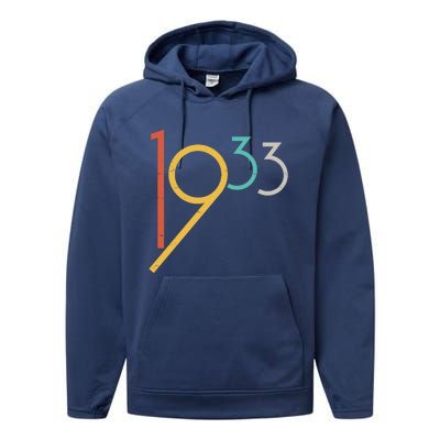 Retro Vintage 1933 90th Birthday Performance Fleece Hoodie