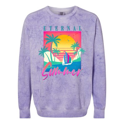 Retro Vintage 1980s Eternal Summer Tropical Vacation Time Colorblast Crewneck Sweatshirt