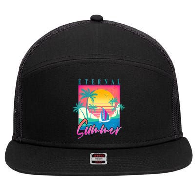 Retro Vintage 1980s Eternal Summer Tropical Vacation Time 7 Panel Mesh Trucker Snapback Hat