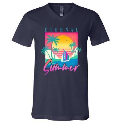 Retro Vintage 1980s Eternal Summer Tropical Vacation Time V-Neck T-Shirt