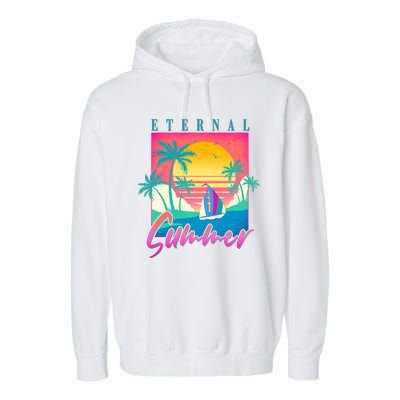 Retro Vintage 1980s Eternal Summer Tropical Vacation Time Garment-Dyed Fleece Hoodie