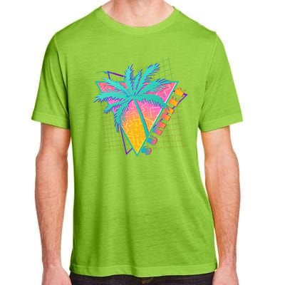 Retro Vintage 1980s Summer Palm Tree Summer Vacation Time Adult ChromaSoft Performance T-Shirt