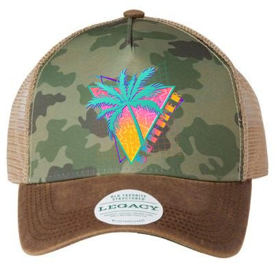 Retro Vintage 1980s Summer Palm Tree Summer Vacation Time Legacy Tie Dye Trucker Hat