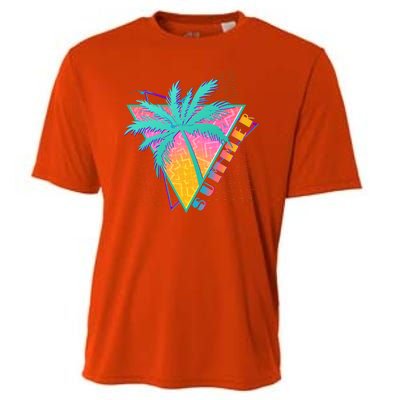 Retro Vintage 1980s Summer Palm Tree Summer Vacation Time Cooling Performance Crew T-Shirt