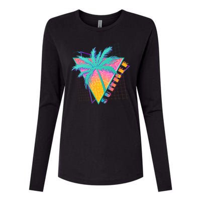 Retro Vintage 1980s Summer Palm Tree Summer Vacation Time Womens Cotton Relaxed Long Sleeve T-Shirt