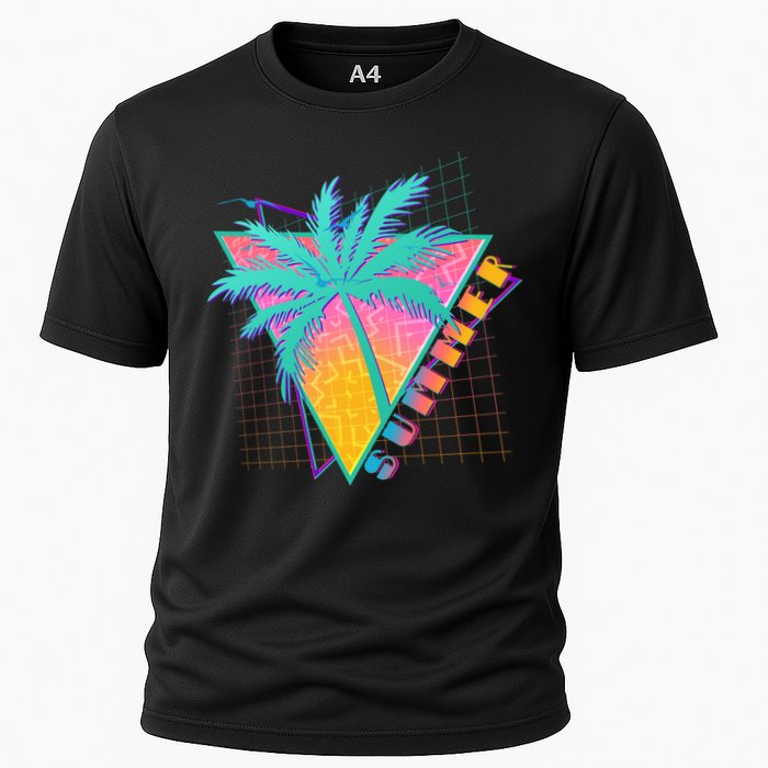 Retro Vintage 1980s Summer Palm Tree Summer Vacation Time Performance Shirt
