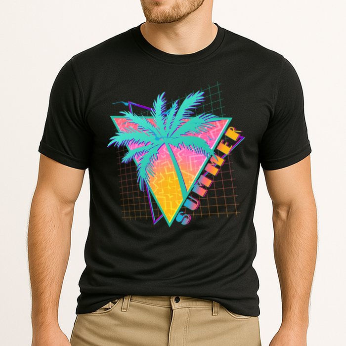 Retro Vintage 1980s Summer Palm Tree Summer Vacation Time Performance Shirt