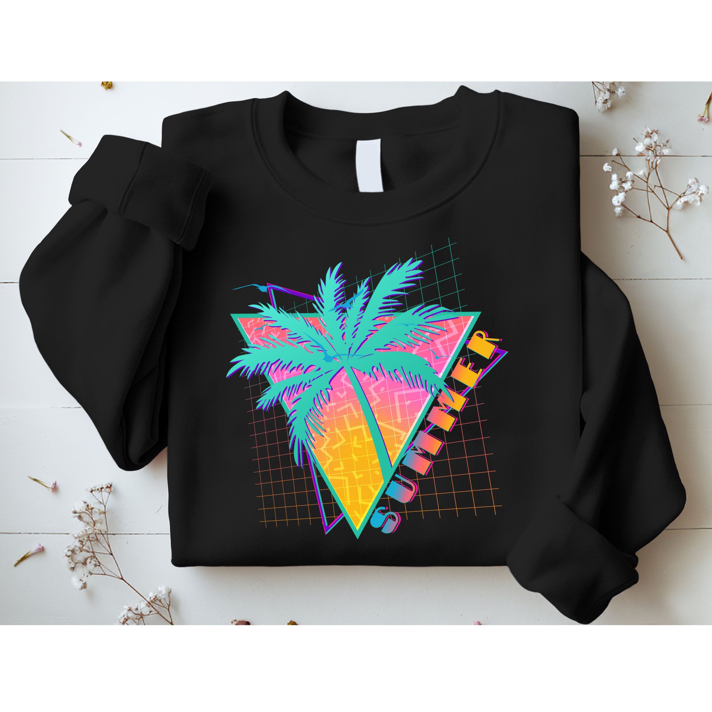Retro Vintage 1980s Summer Palm Tree Summer Vacation Time Sweatshirt