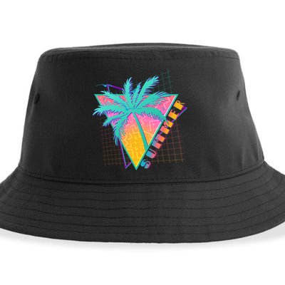 Retro Vintage 1980s Summer Palm Tree Summer Vacation Time Sustainable Bucket Hat