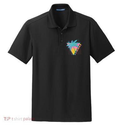 Retro Vintage 1980s Summer Palm Tree Summer Vacation Time Dry Zone Grid Polo