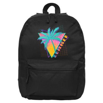 Retro Vintage 1980s Summer Palm Tree Summer Vacation Time 16 in Basic Backpack