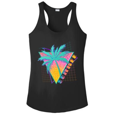 Retro Vintage 1980s Summer Palm Tree Summer Vacation Time Ladies PosiCharge Competitor Racerback Tank