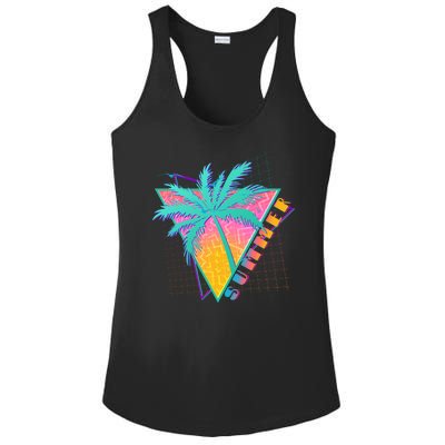 Retro Vintage 1980s Summer Palm Tree Summer Vacation Time Ladies PosiCharge Competitor Racerback Tank