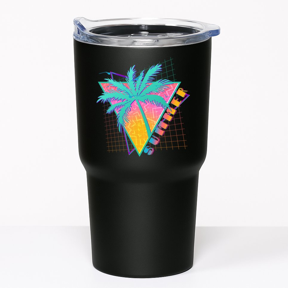 Retro Vintage 1980s Summer Palm Tree Summer Vacation Time Tumbler
