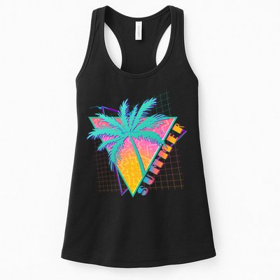 Retro Vintage 1980s Summer Palm Tree Summer Vacation Time Womens Tank Top