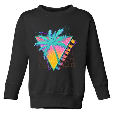 Retro Vintage 1980s Summer Palm Tree Summer Vacation Time Toddler Sweatshirt