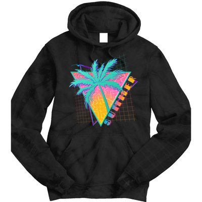 Retro Vintage 1980s Summer Palm Tree Summer Vacation Time Tie Dye Hoodie