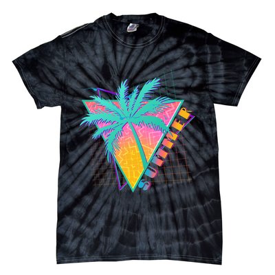 Retro Vintage 1980s Summer Palm Tree Summer Vacation Time Tie-Dye T-Shirt