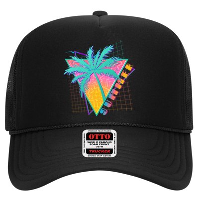 Retro Vintage 1980s Summer Palm Tree Summer Vacation Time Trucker Hat