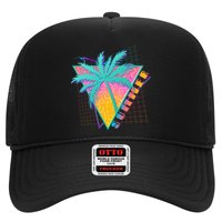 Retro Vintage 1980s Summer Palm Tree Summer Vacation Time Trucker Hat