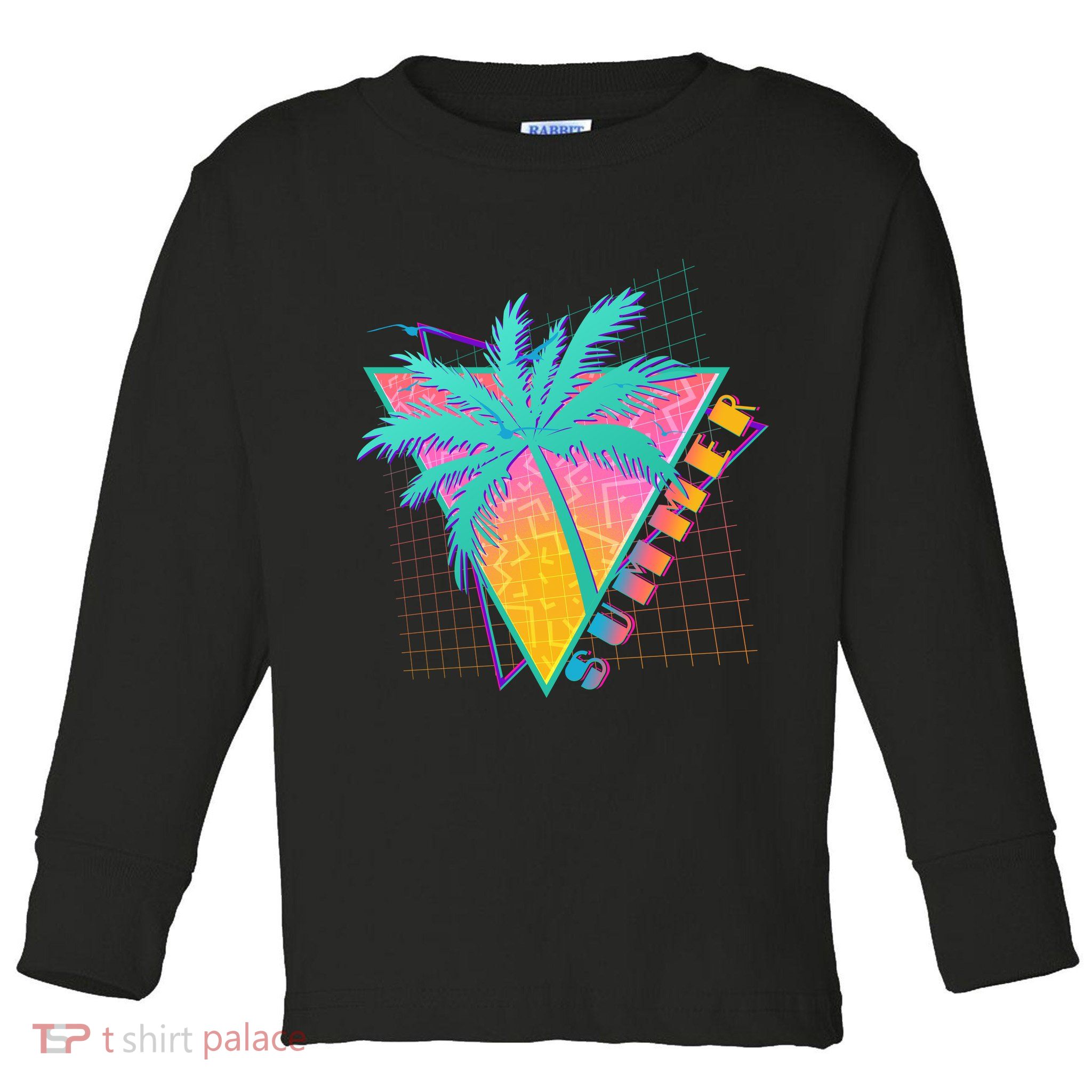 Retro Vintage 1980s Summer Palm Tree Summer Vacation Time Toddler Long Sleeve Shirt
