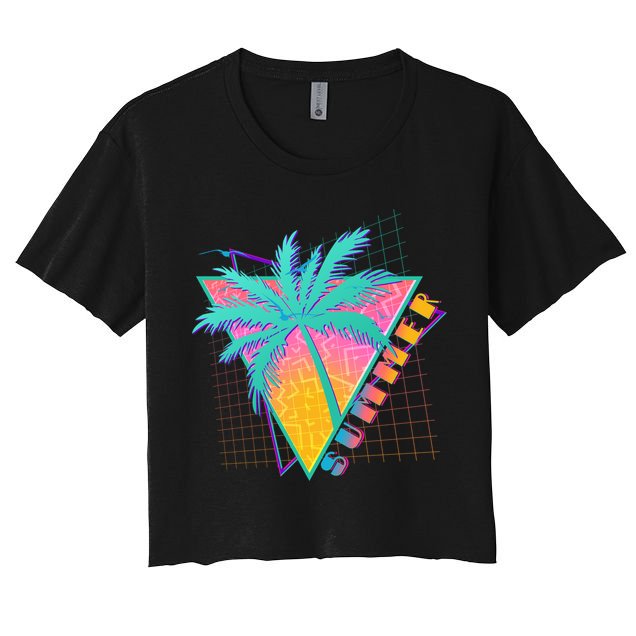 Retro Vintage 1980s Summer Palm Tree Summer Vacation Time Crop Top