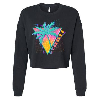 Retro Vintage 1980s Summer Palm Tree Summer Vacation Time Cropped Pullover Crew