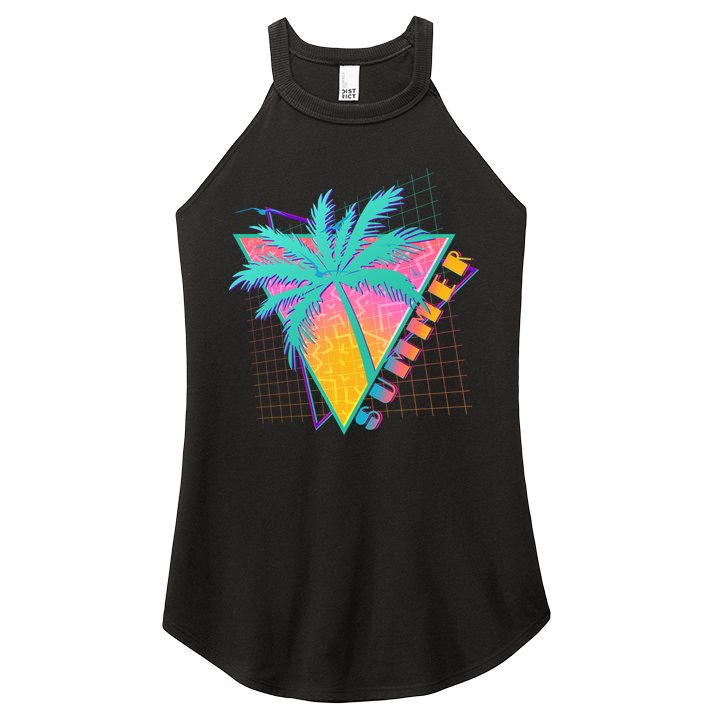 Retro Vintage 1980s Summer Palm Tree Summer Vacation Time Women's Perfect Tri Rocker Tank