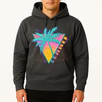 Retro Vintage 1980s Summer Palm Tree Summer Vacation Time Hoodie
