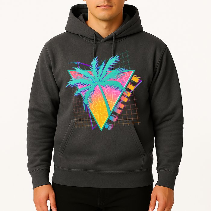 Retro Vintage 1980s Summer Palm Tree Summer Vacation Time Hoodie