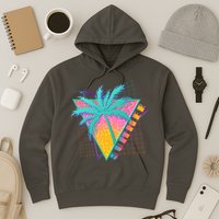 Retro Vintage 1980s Summer Palm Tree Summer Vacation Time Hoodie