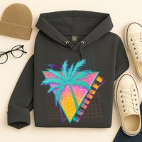Retro Vintage 1980s Summer Palm Tree Summer Vacation Time Hoodie