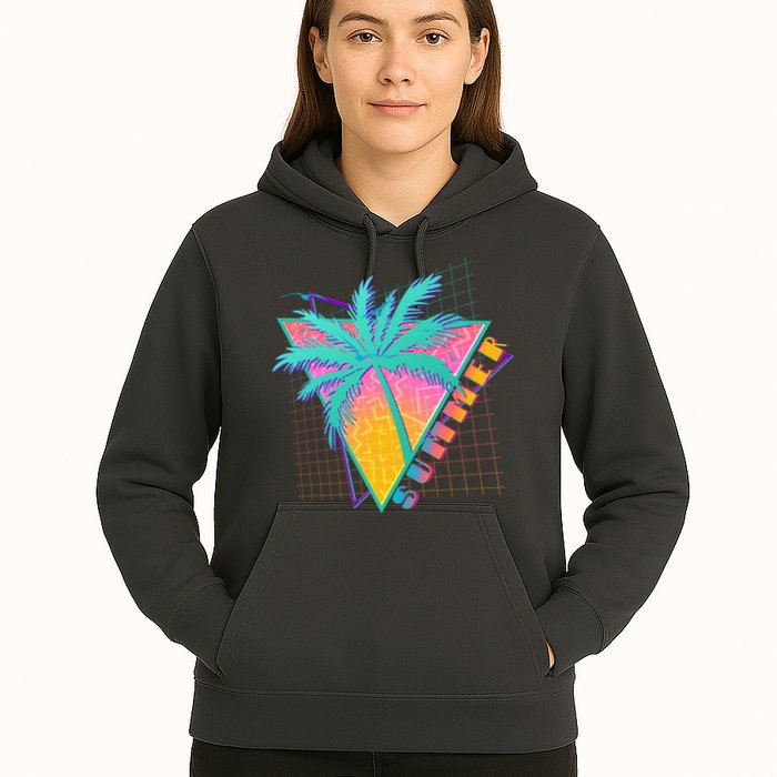 Retro Vintage 1980s Summer Palm Tree Summer Vacation Time Hoodie