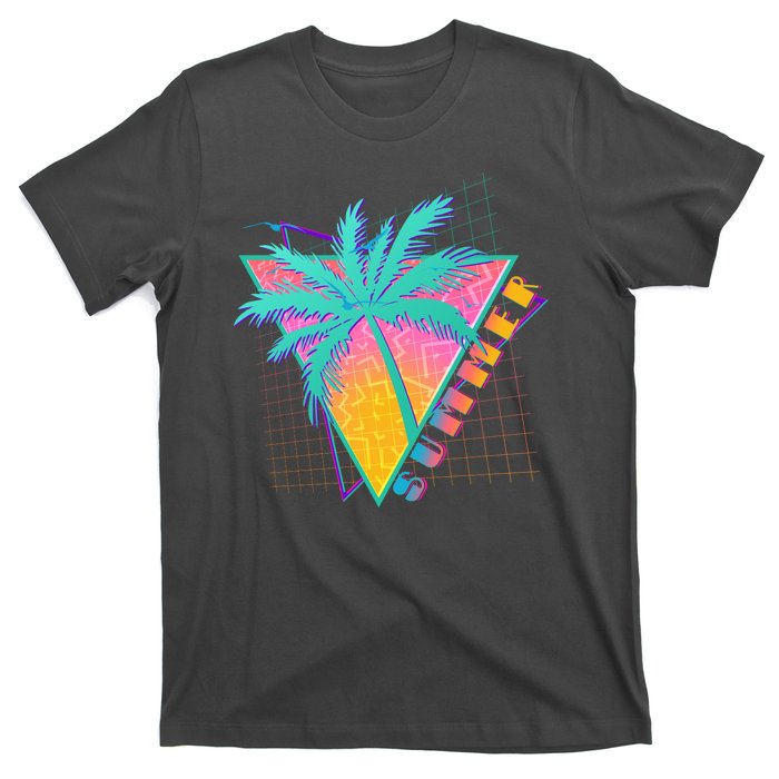 Retro Vintage 1980s Summer Palm Tree Summer Vacation Time T-Shirt