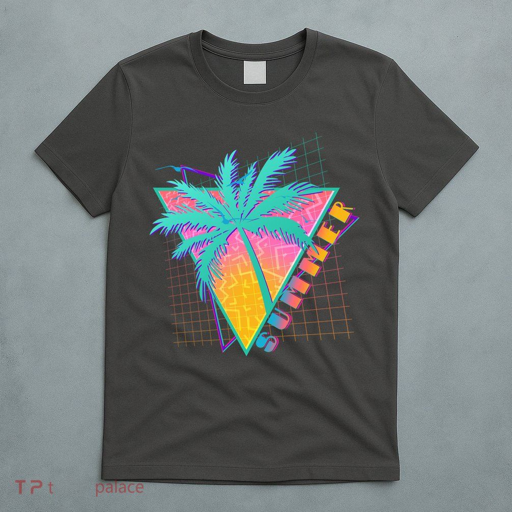 Retro Vintage 1980s Summer Palm Tree Summer Vacation Time T-Shirt