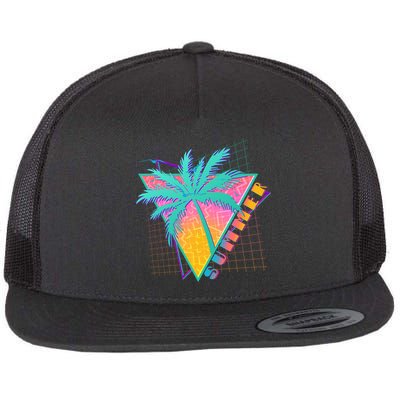 Retro Vintage 1980s Summer Palm Tree Summer Vacation Time Flatbill Hat